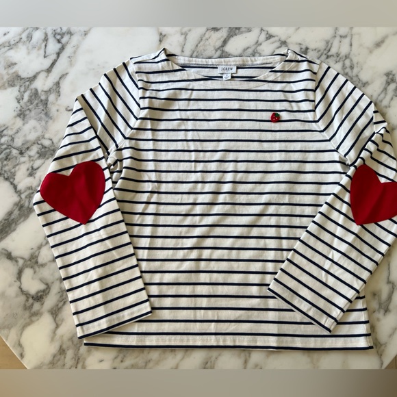 NWT JCrew long sleeves stripped tee heart sleeves Sz S - small box cutter slice - Picture 4 of 7